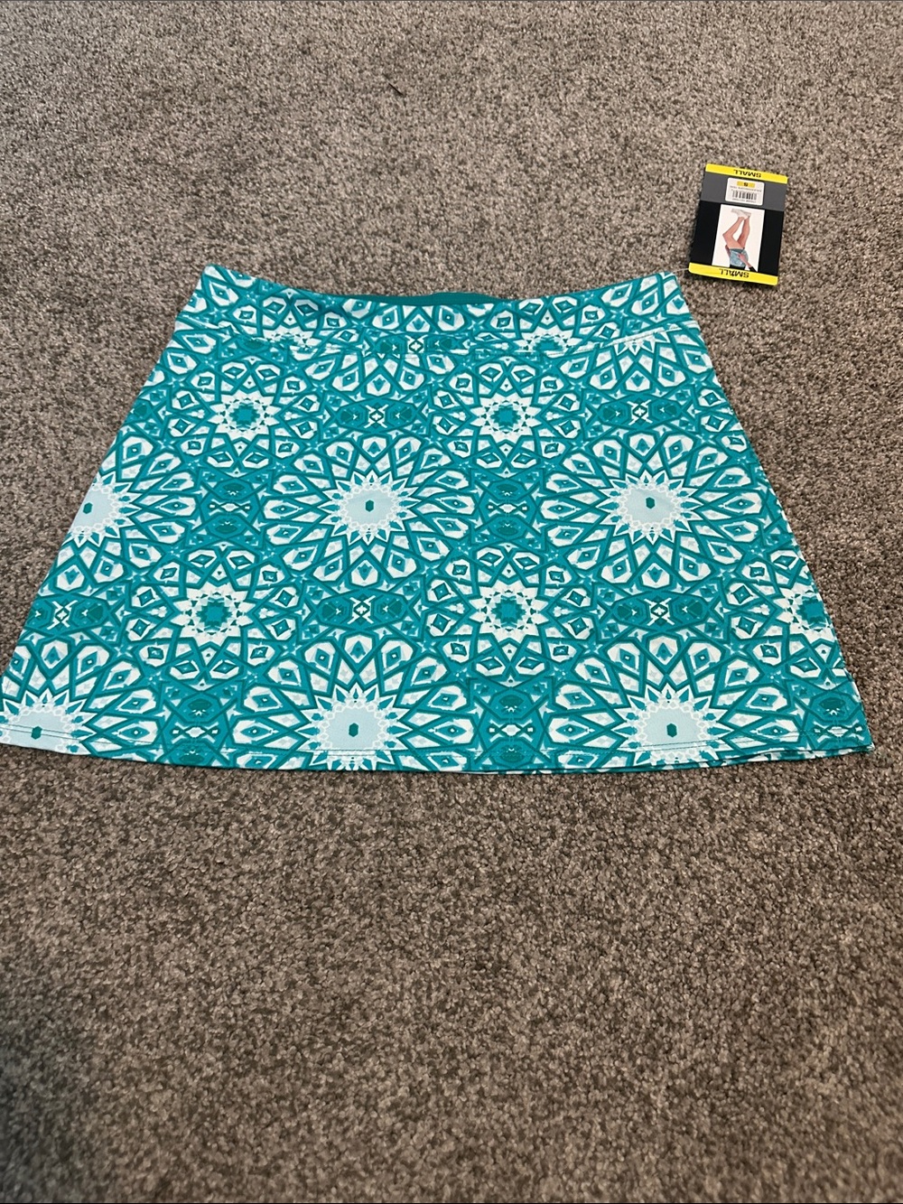 Teal Floral Tile Print A-Line Skirt